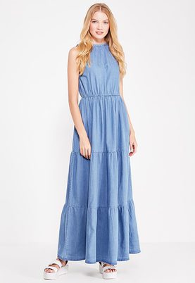 LOST INK   DENIM FRILL MAXI